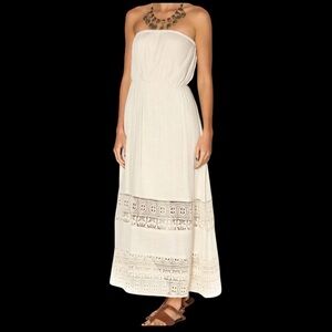 Beige Lace Trim Maxi Dress Resortwear Sleeveless Women's S Boho Beach Cruise